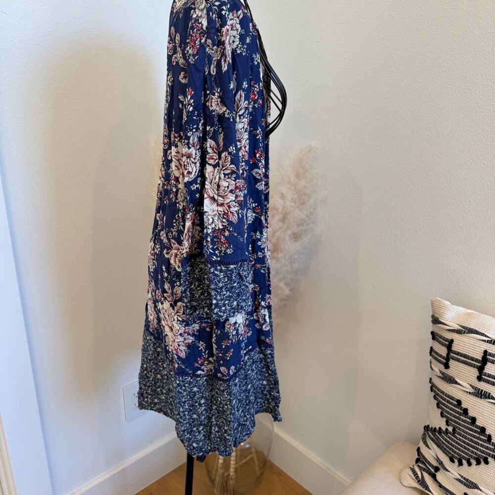 Knox Rose Navy Floral Open Drape Kimono Boho Cardigan- M- Festival - Picture 9 of 10